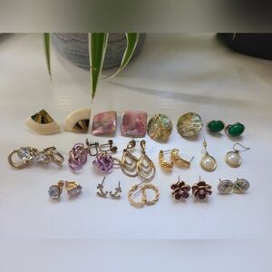 Vintage Lot Bundle Costume Earrings Gold Silver Tone Stud Clip On